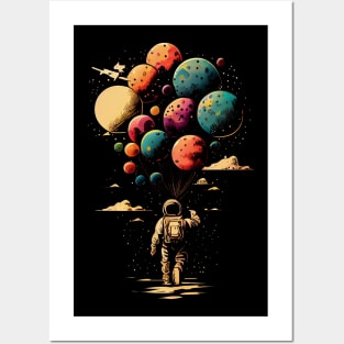 Astronaut Holding Planet Balloons Astronaut Funny Universe Outer Space Cosmonaut Astrology Stars Solar System Earth Neptune Astronomy Space Travel Posters and Art